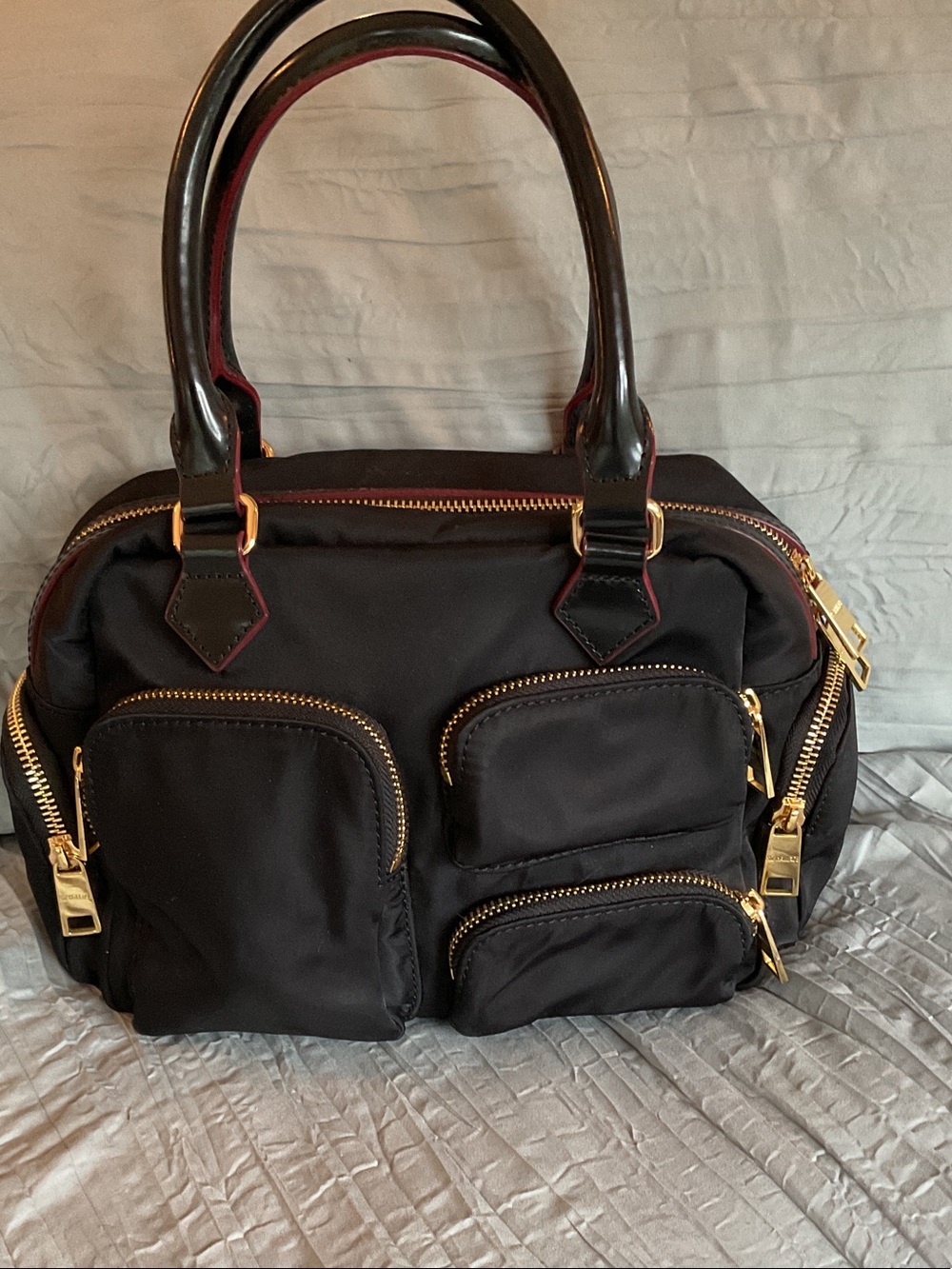 MZ Wallace Black Top Handle Satchel with Gold Hardware
